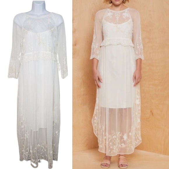 Free People Dresses & Skirts - Free People Sz M Layered Sheer Boho Wedding Style Dress (1022)